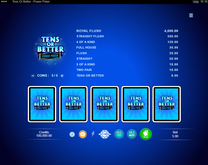 Tens or Better - Power Poker